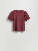 Bluzki damskie - Reserved - Bluzka z ozdobnymi rękawami - bordowy - miniaturka - grafika 1