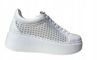 BIAŁE SNEAKERSY DAMSKIE CARINII B9405-L46 SKÓRA PLATFORMA MODNE R.36 - Półbuty damskie - miniaturka - grafika 1