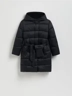 Spodnie i spodenki dla dziewczynek - Reserved - Pikowany płaszcz z saszetką - czarny - miniaturka - grafika 1