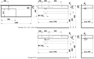 Laufen Kartell Umywalka wisząca lub meblowa 120x46 cm bez otworu na baterię czarny mat H8133327161121 - Umywalki - miniaturka - grafika 2