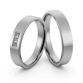 Obrączki ślubne - Obrączki ślubne klasyczne płaskie z białego złota z brylantami 4 mm - miniaturka - grafika 1