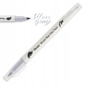 Kredki, ołówki, pastele i pisaki - Pisak PENTEL Brush Sign Pen Twin srebrno-szary - miniaturka - grafika 1
