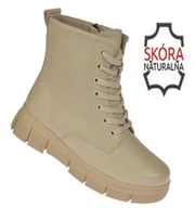 Botki damskie - Botki damskie skórzane B-3-1378 beżowe ocieplane na suwak Skotnicki rozmiar: 40 - miniaturka - grafika 1