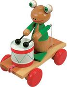 Zabawki interaktywne dla dzieci - Woodyland Zabawka do ciągnięcia Żaba z bębenkiem 90196 - miniaturka - grafika 1