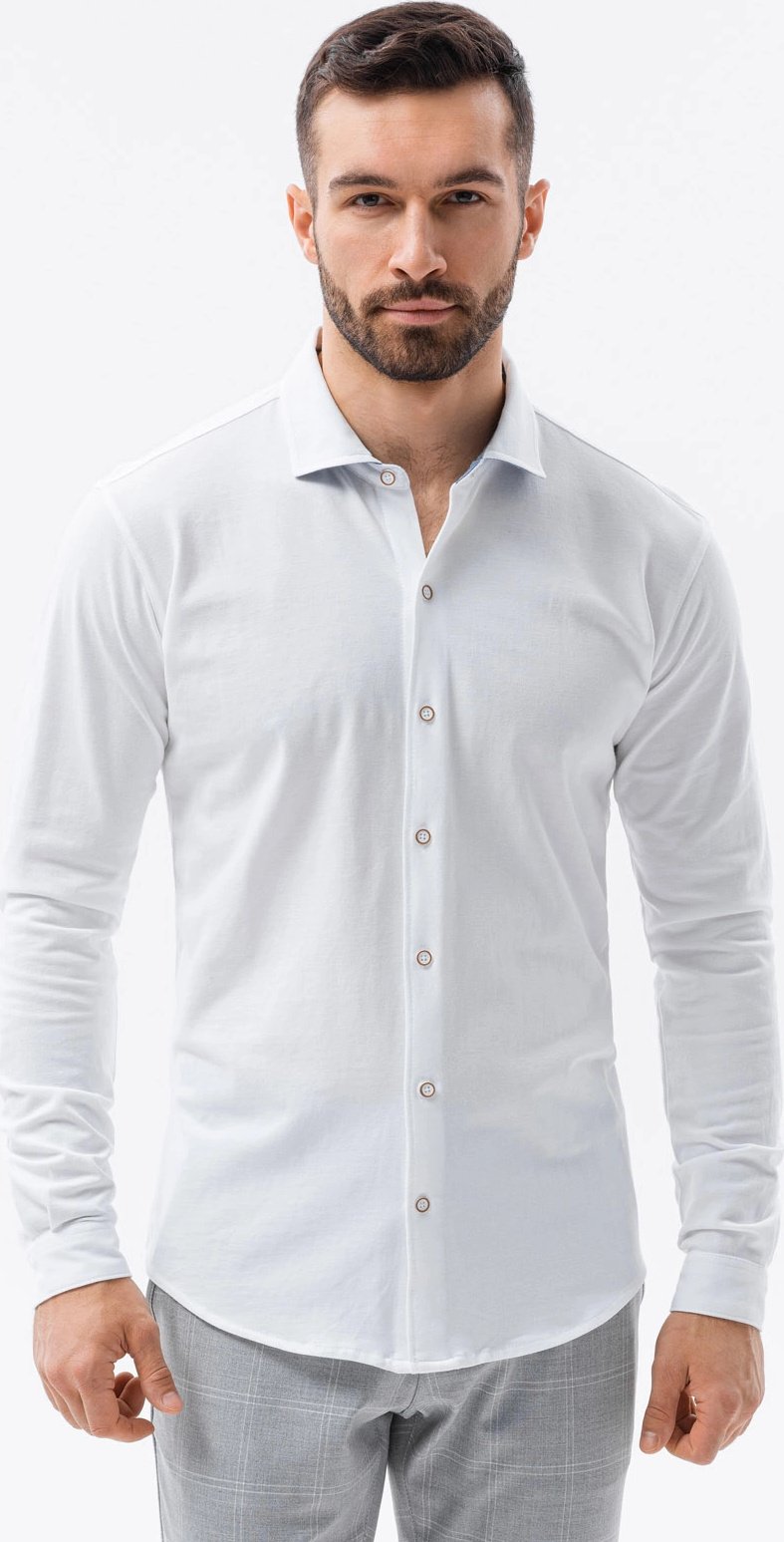 Ombre koszula męska z dzianiny SLIM FIT długi rękaw biały L