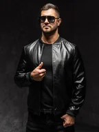 Kurtki męskie - Czarna skórzana kurtka bomberka męska Denley 6803A1 - miniaturka - grafika 1