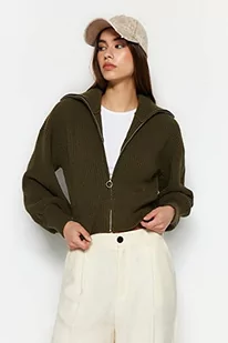 Trendyol FeMan Regular Fit Basic stójka dzianinowy kardigan, khaki, S, Khaki, S - Swetry damskie - miniaturka - grafika 1