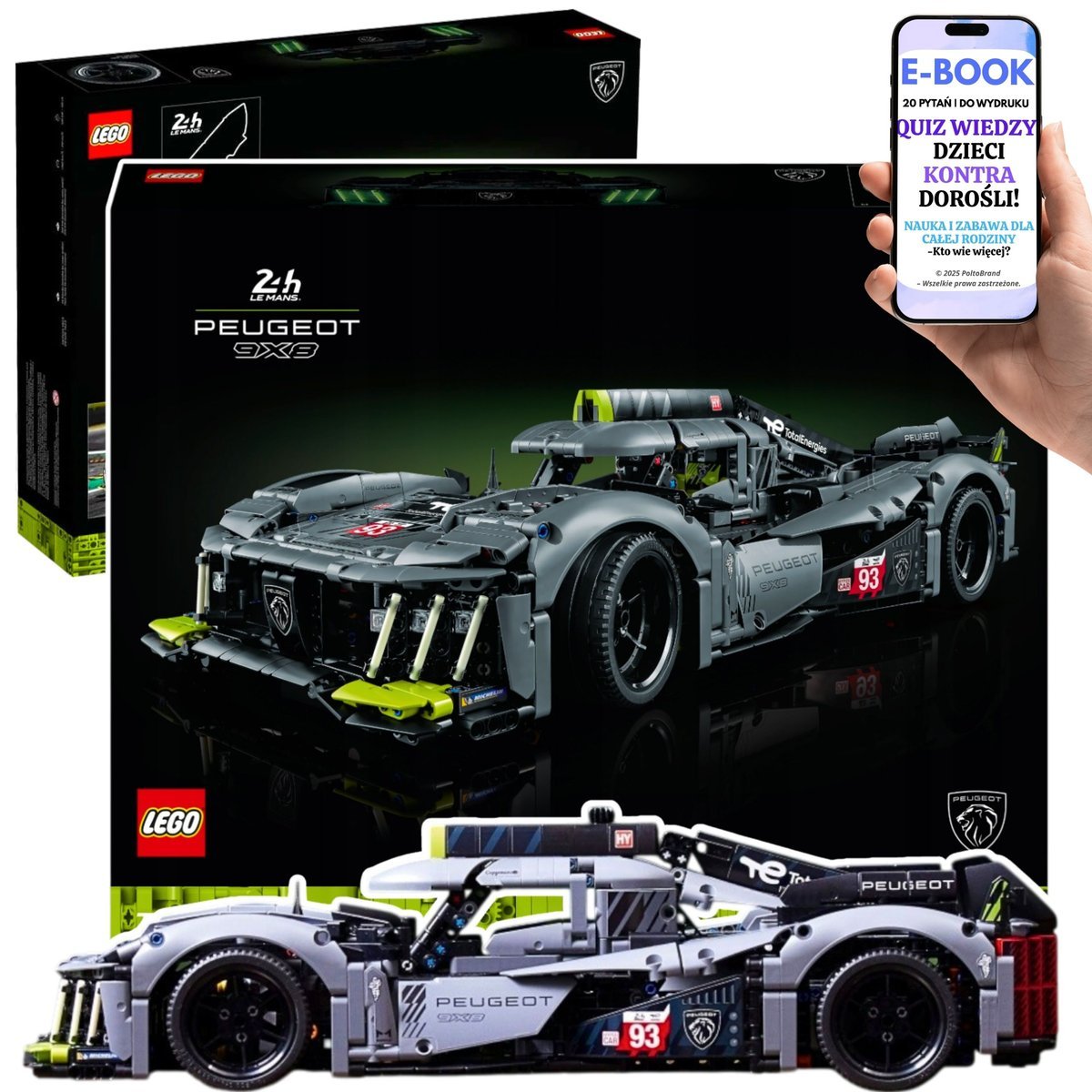 DUŻY ZESTAW LEGO TECHNIC PEUGEOT 9X8 HYBRID HYPERCAR • realistyczny model w skali • 50 cm długości Lego Auto Sportowe Na Urodziny 18+ EBOOK-2