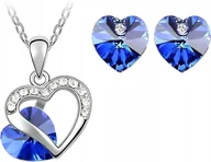 Zestawy biżuterii dla kobiet - Srebrny komplet biżuterii ślubnej szafirowe serca posrebrzane serduszka - miniaturka - grafika 1