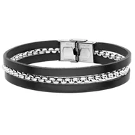 Bransoletki - Czarna bransoletka z łańcuszkiem stal szlachetna - Manoki - miniaturka - grafika 1