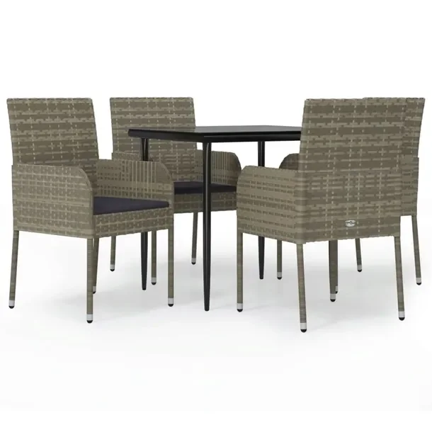 Zestaw Mebli Ogrodowych Rattan PE Czarno-Szary, Stół 80x80x74 cm, Krzesł