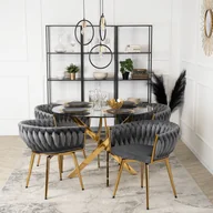 Stoły z krzesłami - Zestaw Stół Okrągły SALLO 100 cm i 4 Krzesła Tapicerowane RUBI Szare Glamour - miniaturka - grafika 1