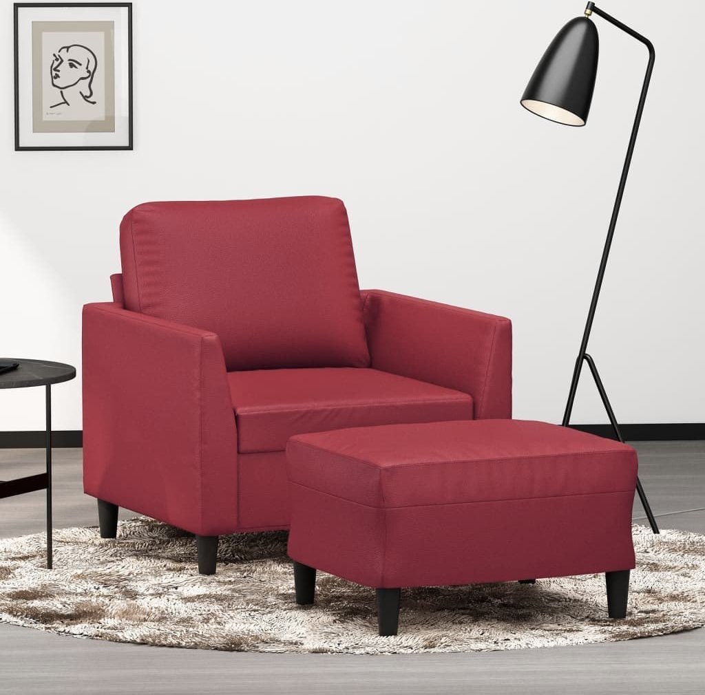 VidaXL Fotel z podnóżkiem, czerwień winna, 60 cm, sztuczna skóra