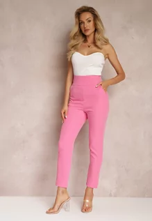 Spodnie damskie - Różowe Materiałowe Spodnie Regular Pivolia - grafika 1