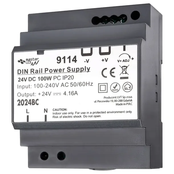 Zasilacz na szyne stałonapięciowy DIN 24V 100W 4.16A IP20 do rozdzielni