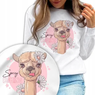 Dresowa Bluza Damska Biała Prezent Lama Wz - M - Bluzy damskie - miniaturka - grafika 1