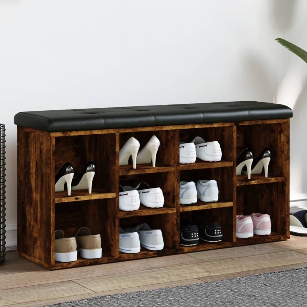 The Living Store Ławka na buty dąb wędzony 102x32x50 cm Materiał drewnopochodny