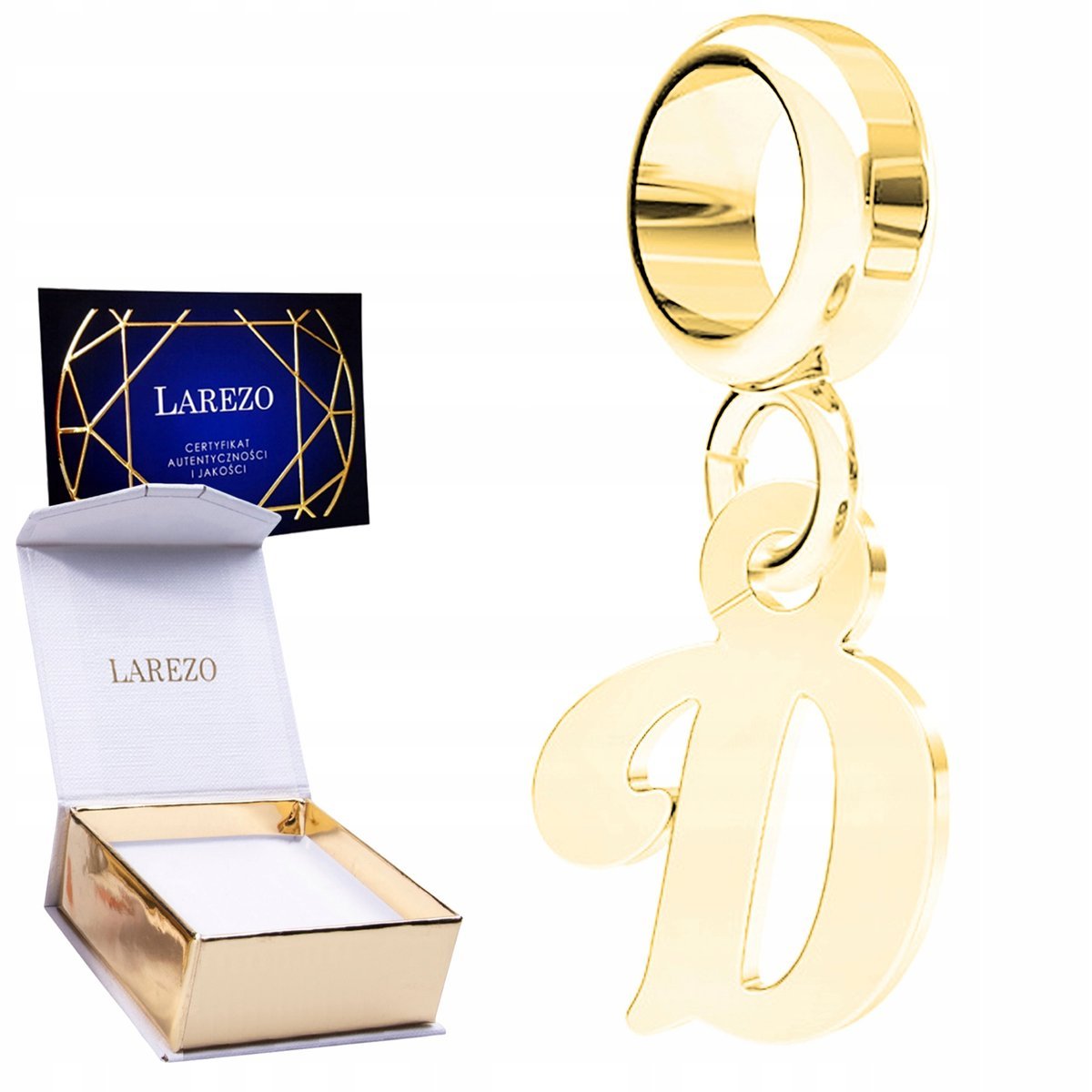 CHARMS ZŁOTY Wiszący z Literą Literka D Pozłacany Znak Inicjał SREBRO 925