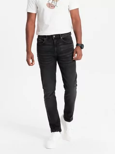 Spodnie męskie - Spodnie męskie jeansowe SLIM FIT - czarne V1 OM-PADP-0110 - grafika 1