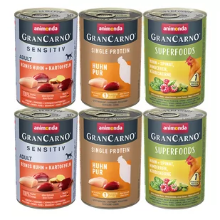 Animonda GranCarno 5 + 1 gratis! Pakiet mieszany GranCarno Adult Single Protein, 6 x 400 g - Pakiet mieszany: kurczak - Mokra karma dla psów - miniaturka - grafika 3