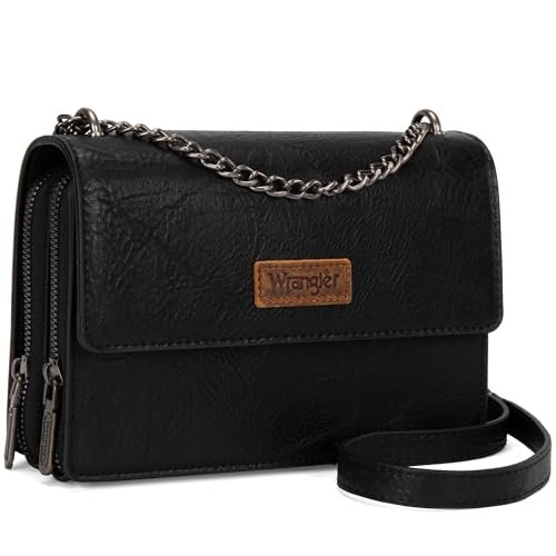 Wrangler Klapka torebka crossbody dla kobiet torba na ramię vintage portfele z paskiem łańcuszkowym, Czarny Jet Black