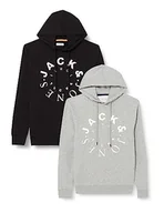 Bluzy męskie - JACK & JONES Męska bluza z kapturem, Czarny/opakowanie: czarny + LG (duży), XXL - miniaturka - grafika 1