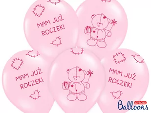 Party Deco Balony z nadrukiem dla dziewczynki "Mam już roczek" - 37 cm - 50 szt. SB14P-221-081J - Baby shower i roczek - miniaturka - grafika 1