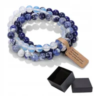 Bransoletki - Zestaw 3 Bransoletki 8 mm Biały Turkus Lapis Lazuli Niebieski Agat Pasiasty - miniaturka - grafika 1