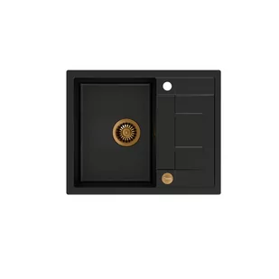 QUADRON Zlewozmywak granitowy jednokomorowy 62 50 21 cm z ociekaczem MORGAN 116 Very Black czarny mat z miedzianym odpływem HB8210U7-C1 - Zlewozmywaki - miniaturka - grafika 1