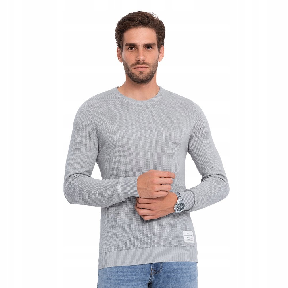 Sweter męski z teksturą i półokrągłym dekoltem j.szary V5 OM-SWSW-0104 XXL