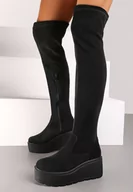 Kozaki damskie - Czarne Casualowe Kozaki na Platformie i Koturnie z Dopasowaną Cholewką Erissia - miniaturka - grafika 1