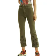 Spodnie damskie - Spodnie damskie Desigual Unicorn jeansy khaki flare z haftem-XS - miniaturka - grafika 1