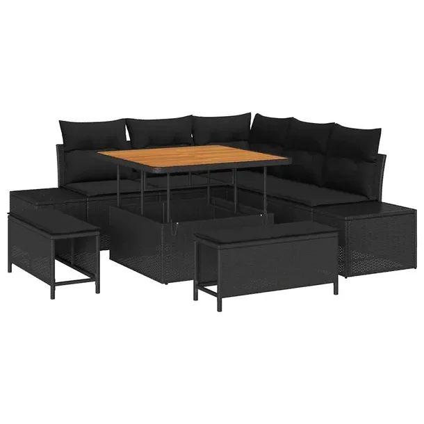 Zestaw narożny sofa ogrodowa z polirattanu, 5-częściowy, czarny, matowy