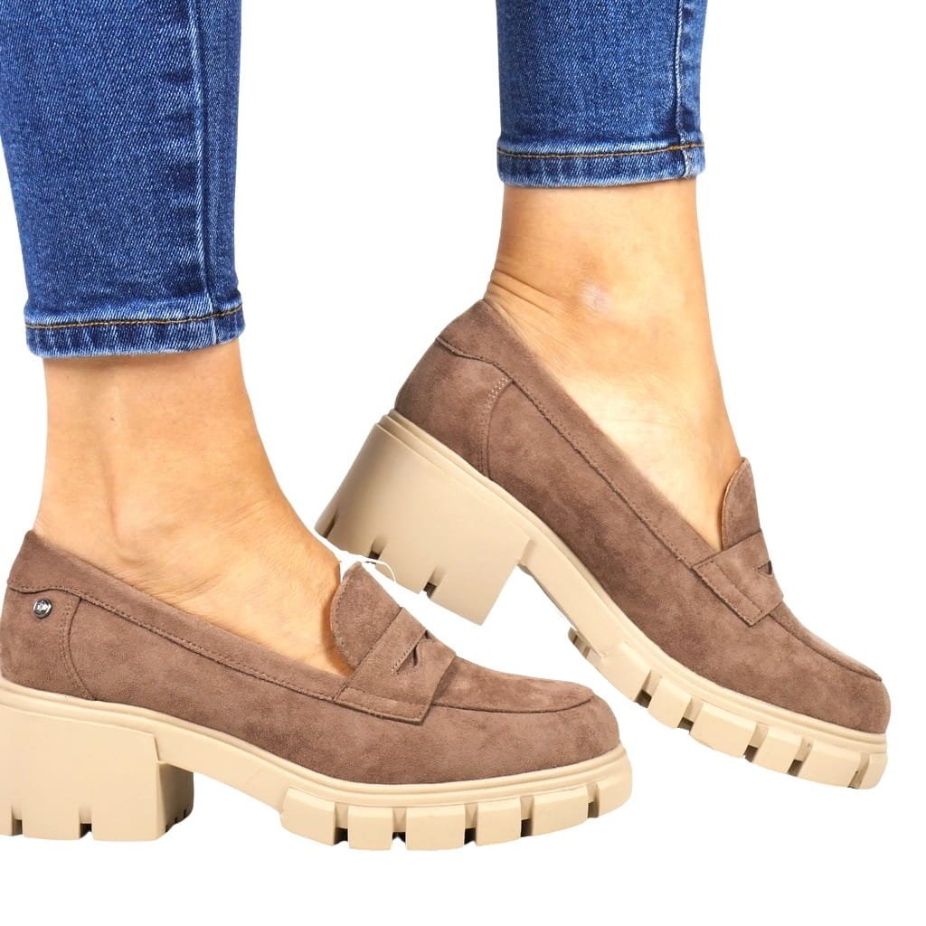 KHAKI BEŻOWE BRĄZOWE MOKASYNY NA KLOCKU PÓŁBUTY DAMSKIE PIĘKNY KOLOR MODNE