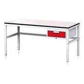 Stoły warsztatowe - Stół warsztatowy MECHANIC II, 1600 x 700 x 745-985 mm, 1 kontener szufladowy, szary/czerwony - miniaturka - grafika 1