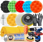 Kosmetyki samochodowe - K2 Ultra Cut 100G Pasta Polerska +zestaw Gąbek Do Polerowania Usuwania Rys - miniaturka - grafika 1