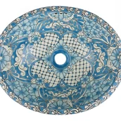 Umywalki - Meksykańska ceramiczna umywalka wpuszczana w blat Lorena – ręcznie wykonana owalna umywalka łazienkowa 36 x 44,5 x 14 cm Umywalka dekoracyjna - miniaturka - grafika 1