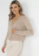 Swetry damskie - Beżowy Kardigan z Guzikami i Imitacją Kieszeni Nalah - miniaturka - grafika 1