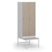 Szafki biurowe - Szafka ubraniowa z ławką, 2-drzwiowa, 1875 x 600 x 500/800 mm, zamek obrotowy, drzwi beżowe - miniaturka - grafika 1