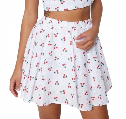 TRENDYOL BIAŁA ROZKLOSZOWANA SPÓDNICZKA Z NADRUKIEM WIŚNIE 34 JQA