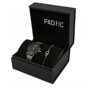 Zegarki męskie - Komplet na prezent damski czarny zegarek + bransoletka serca PACIFIC X6159-11 - miniaturka - grafika 1