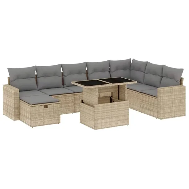 Zestaw mebli ogrodowych modułowy 9-elementowy beżowy rattan PE 62 x 62 x