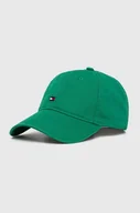 Czapki damskie - Tommy Hilfiger czapka z daszkiem bawełniana kolor zielony z aplikacją - miniaturka - grafika 1