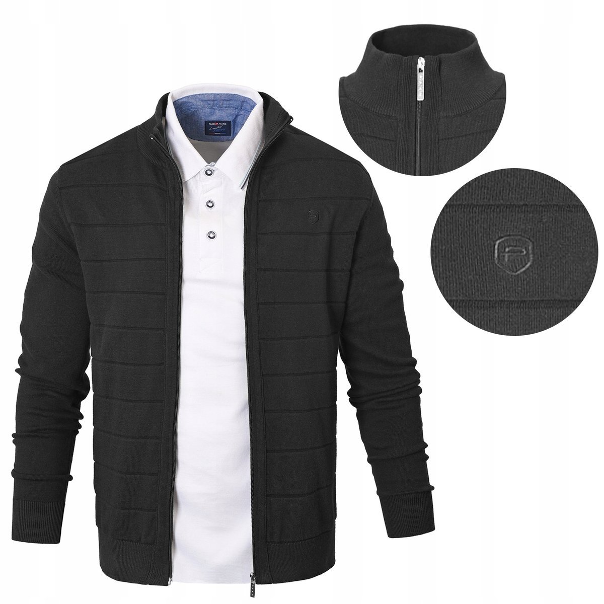 SWETER Męski ROZPINANY Kardigan na Zamek CZARNY Bawełniany 3XL Pako Jeans
