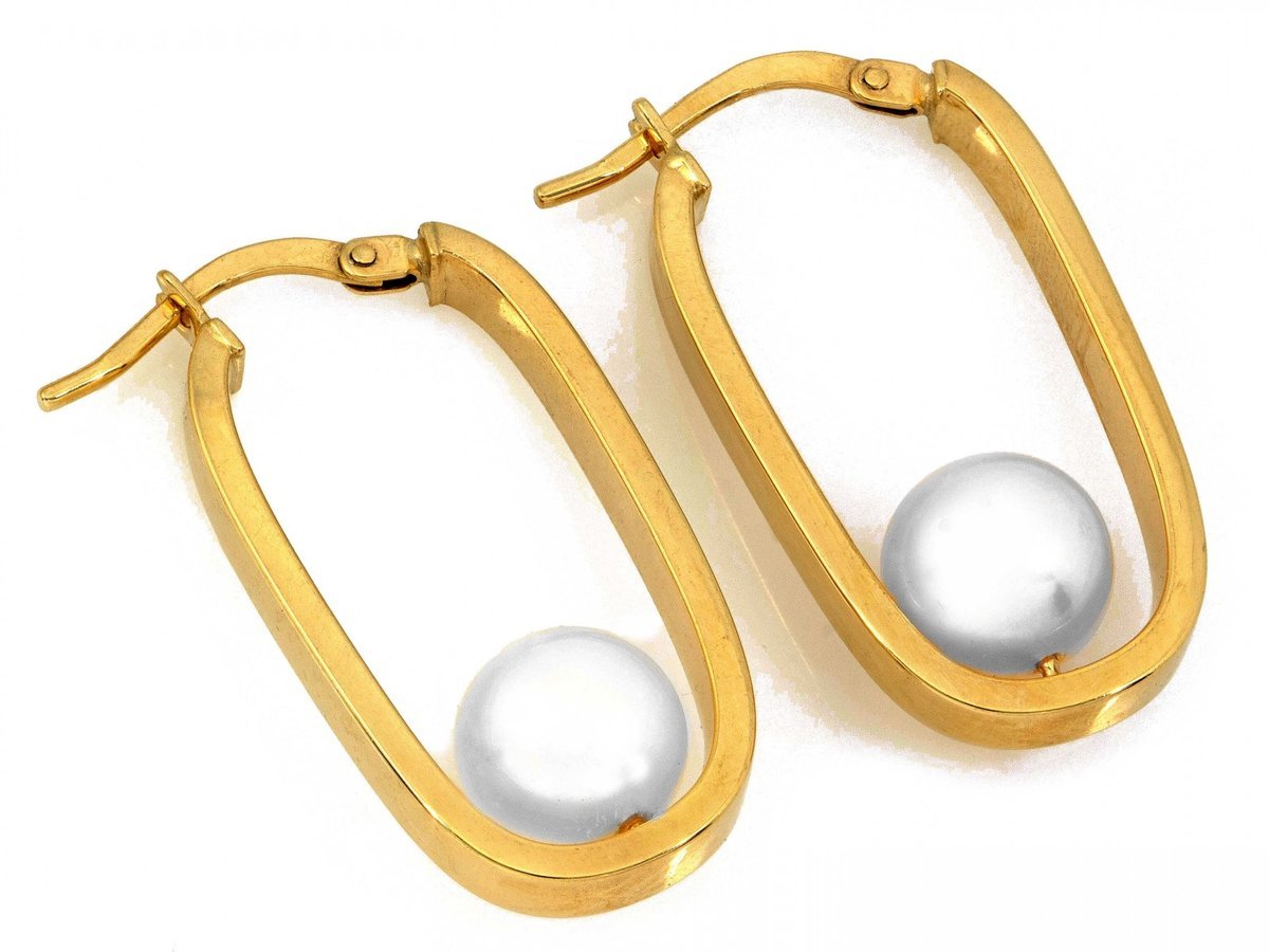 Kolczyki złote 585 owalne z perłą angielskie 3.00g