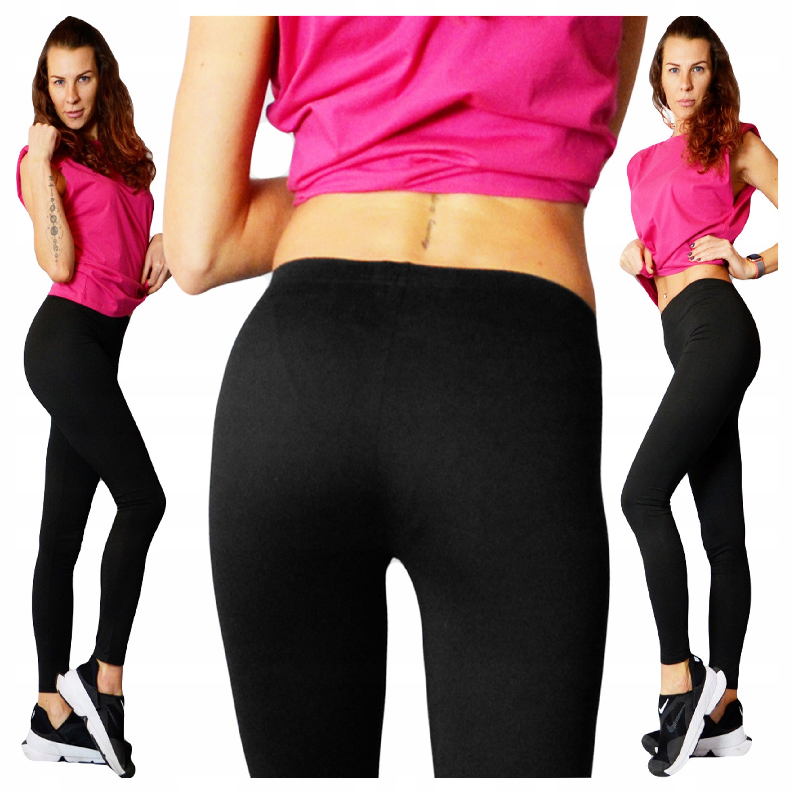 Legginsy Damskie Bawełniane Wyszczuplajace Spodnie Getry Wysoki Stan Czarne