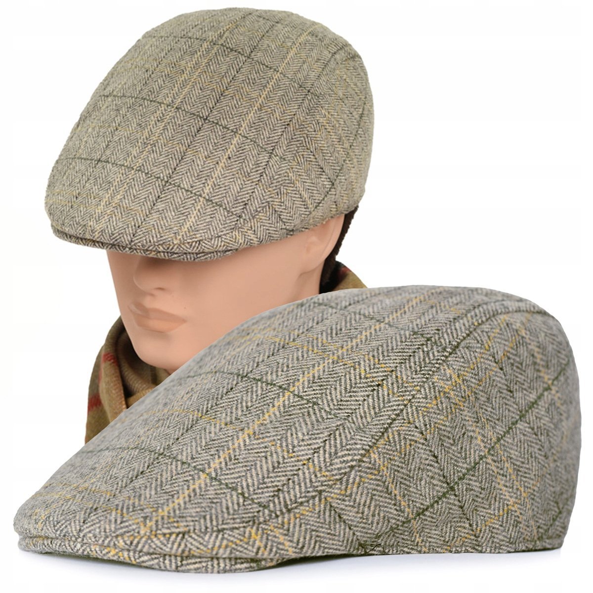 Kaszkiet Męski Zimowy Ocieplany Elegancka Czapka w Jodełkę z Wełną