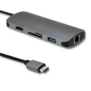 Qoltec Adapter USB C męski żeński USB żeński RJ-45 żeński Micro SD SD PD + EKSPRESOWA 24H (50382) - Kable komputerowe i do monitorów - miniaturka - grafika 1