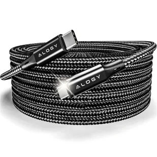 Kabel USB-C typ C mocny szybki 60W PD 2M do iPhone 15/Pro/Max nylonowy przewód Alogy Czarny - Kleje biurowe - miniaturka - grafika 1