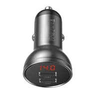 Ładowarki samochodowe - Baseus ładowarka samochodowa 2x USB 4,8A 24W z LCD szary (CCBX-0G) - miniaturka - grafika 1